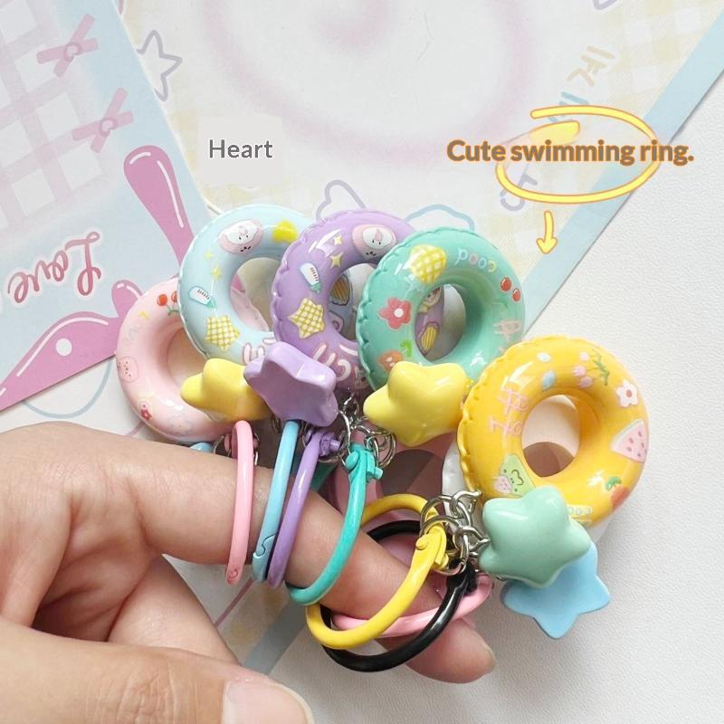 Cute Cartoon Star Swim Ring Key Chain Unique Creative Pendant for Women Students Schoolbag Backpack Charm