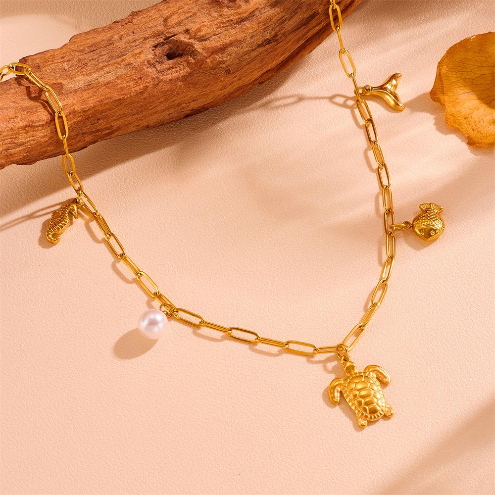 Summer Ocean Beach Marine Life Pearl & Shell Pendant Necklaces - Colorfast & Stylish