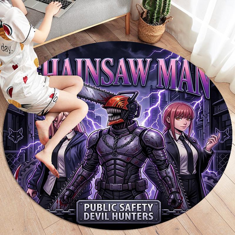 Chainsaw Man Round Area Rug Carpet Rug For Living Room Bedroom Sofa Playroom Decor Nonslip Floor Mat