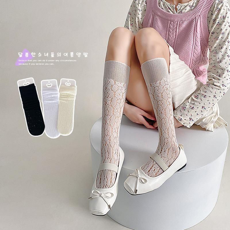 

Women s Summer Thin Pure Color Lace Jacquard Bubble Flower Leg Socks 1 pair чорний