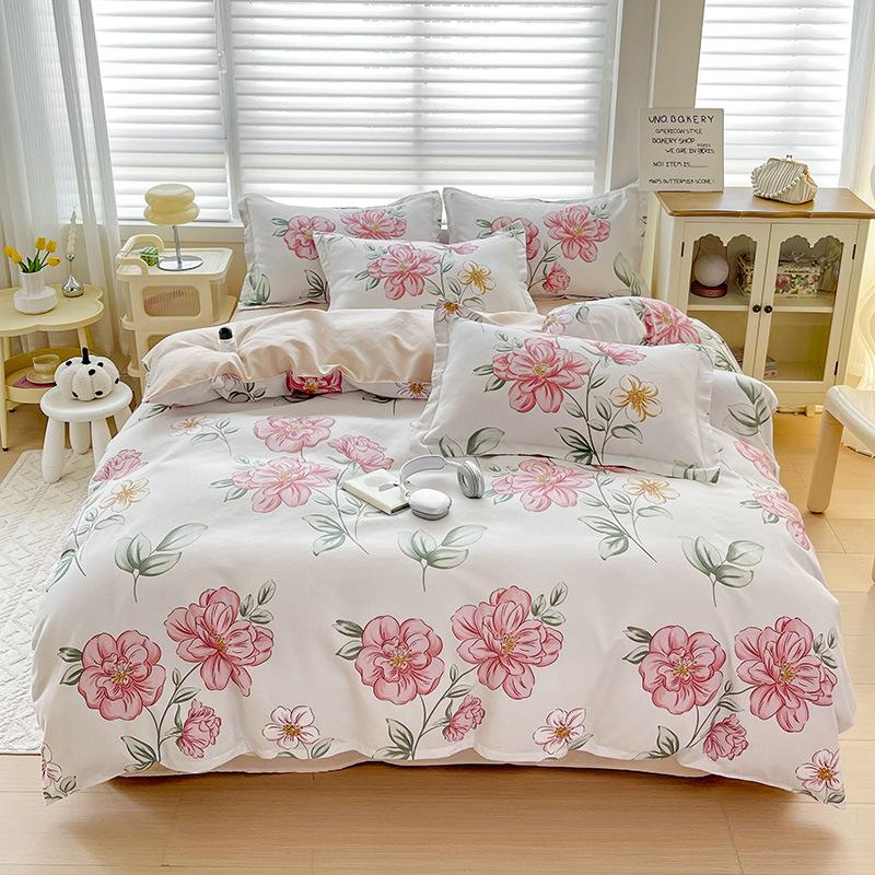 Ins Style Korean Bedding Set Breathable 3/4pcs Bed Sheets Set Quilt Covers Solid Duvet Covers for Home School Fundas Nórdicas