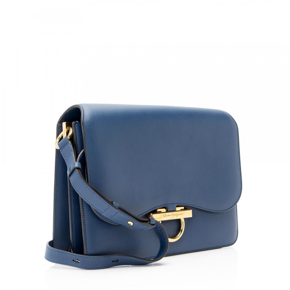 Salvatore Ferragamo Leather Shoulder Bag Joanne Large Blue