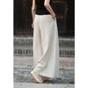 Women's Linen Blend Wide Leg Palazzo Pants Elastic Waist Casual Trousers