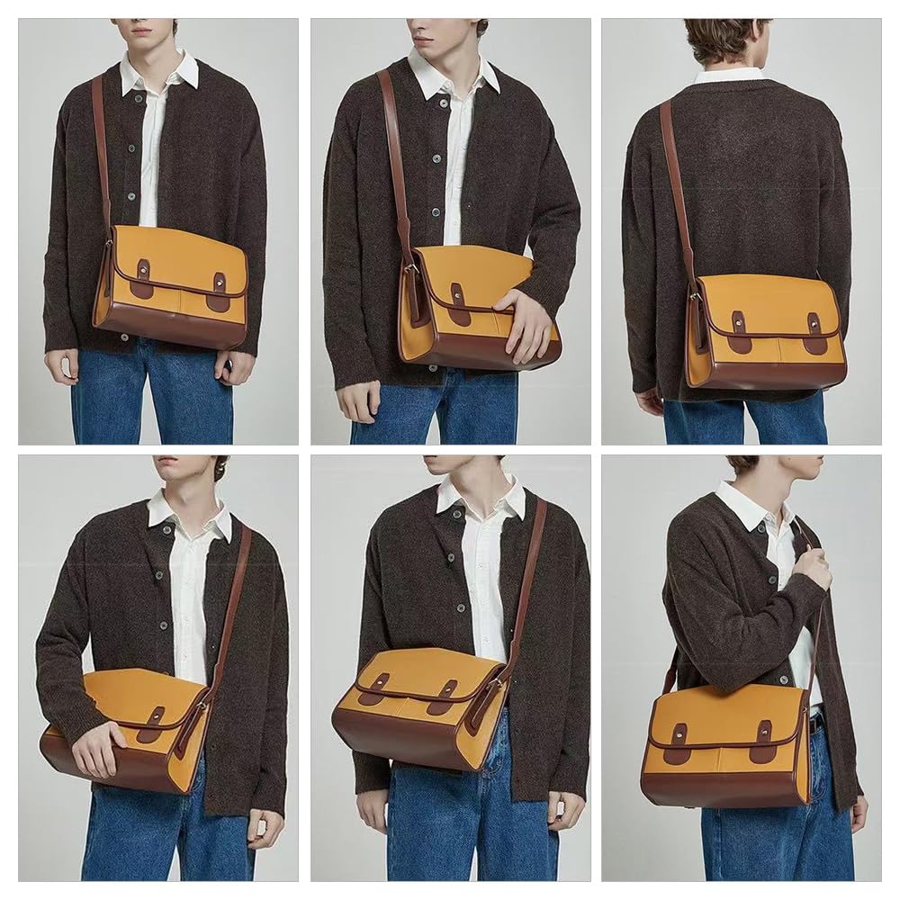 Whatna Leather Shoulder Messenger Crossbody Chest Business A4 15cm Laptop Thick Perfect for Black Men's Bag, Bag, Bag, Bag, Size, Capacity, Leather,