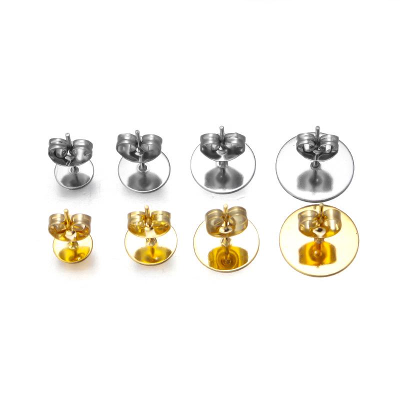 50pcs/lot Stainless Steel Blank Post Earring Studs Base Pin With Earring Plug Ear Back For DIY Earrings Jewelry Making Accessory