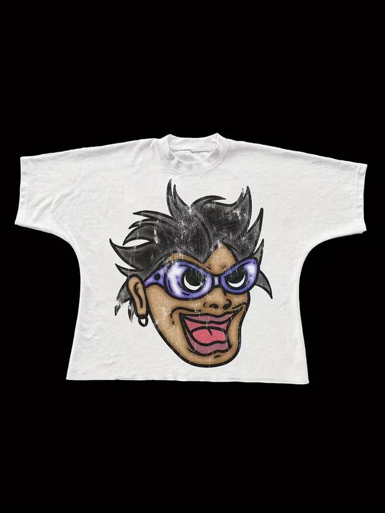 Summer 2026 New Arrivals Fun GraffitiPrint TShirts Loose Fit Crew Neck 90sInspired Cropped Tops Y2k Trash Style