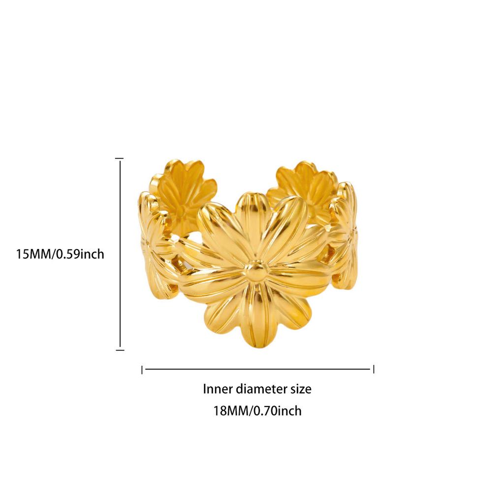 Daisy Flowers Stainless Steel Rings 18K Gold-plated Anti Fading Open Ring for Women Vacation Wedding Jewelry Accessories Gifts