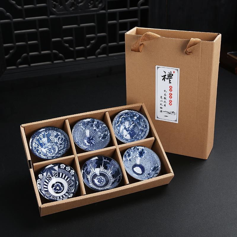 Ceramic Blue and Douli Set White Porcelain Hand-painted Household Kung Fu Tasting Bowl Tea Cup Kiln Ch