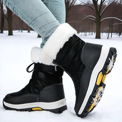 Women's Waterproof Winter Snow Boots - Non-Slip, High-Top, Fleece-Lined, Warm, Thickened Cotton Shoes for Outdoor Wear