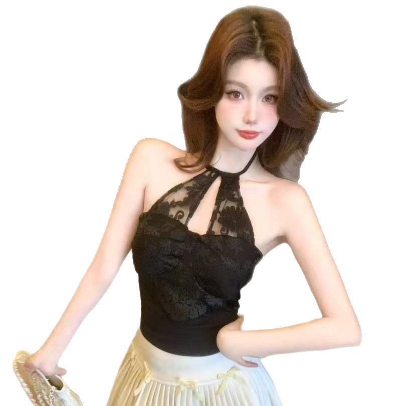 Lace neck sling vest with chest pad female pure desire style hot girl one-word shoulder tube top short top bottoming shirt