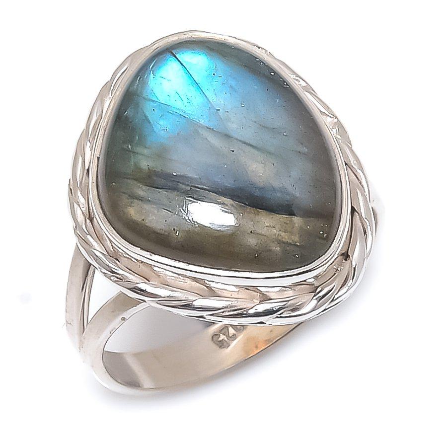 Natural Labradorite Gemstone Handmade 925 Solid Silver Jewelry Ring Size 8 L5J23