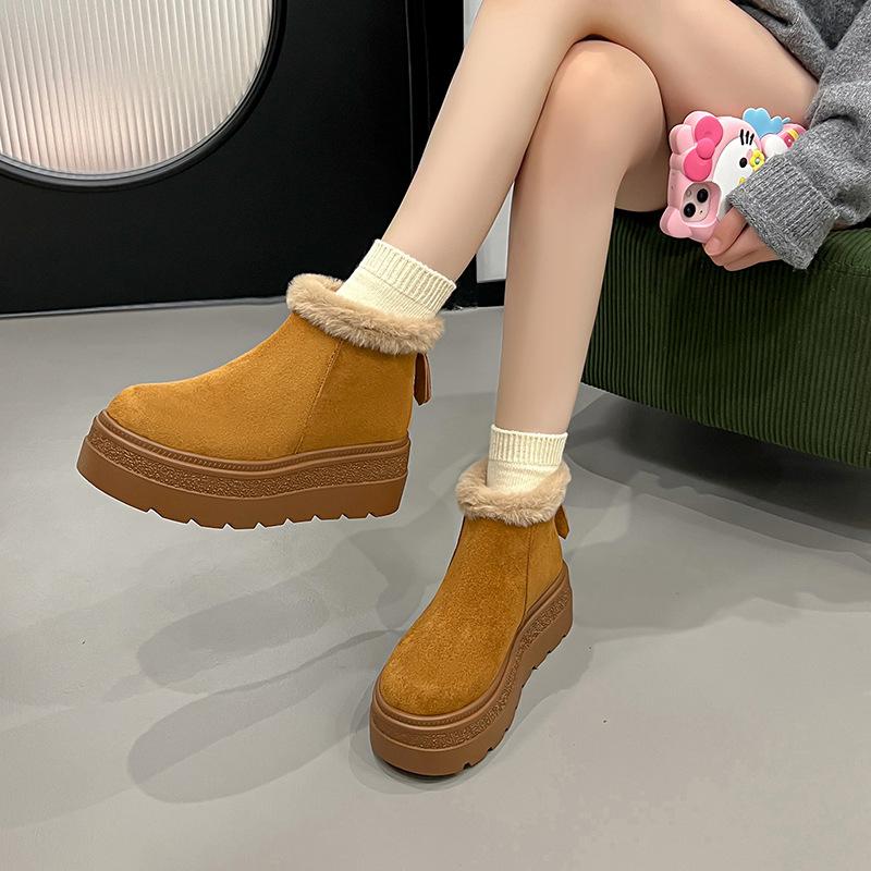 Bottes de neige en peluche à bouche poilue à semelle épaisse pour femme, hiver, légères, chaudes, anti-froid, allongées, en peluche, antidérapantes, résistantes à l'usure, baskets décontractées, bottes en coton