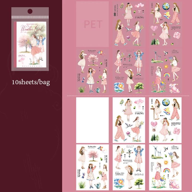 Mr Paper 200pcs/bag Weather Girl Series Aquascape Die-cut Sticker Book Handbook Material DIY Scrapbook Photo Frame Card Diary