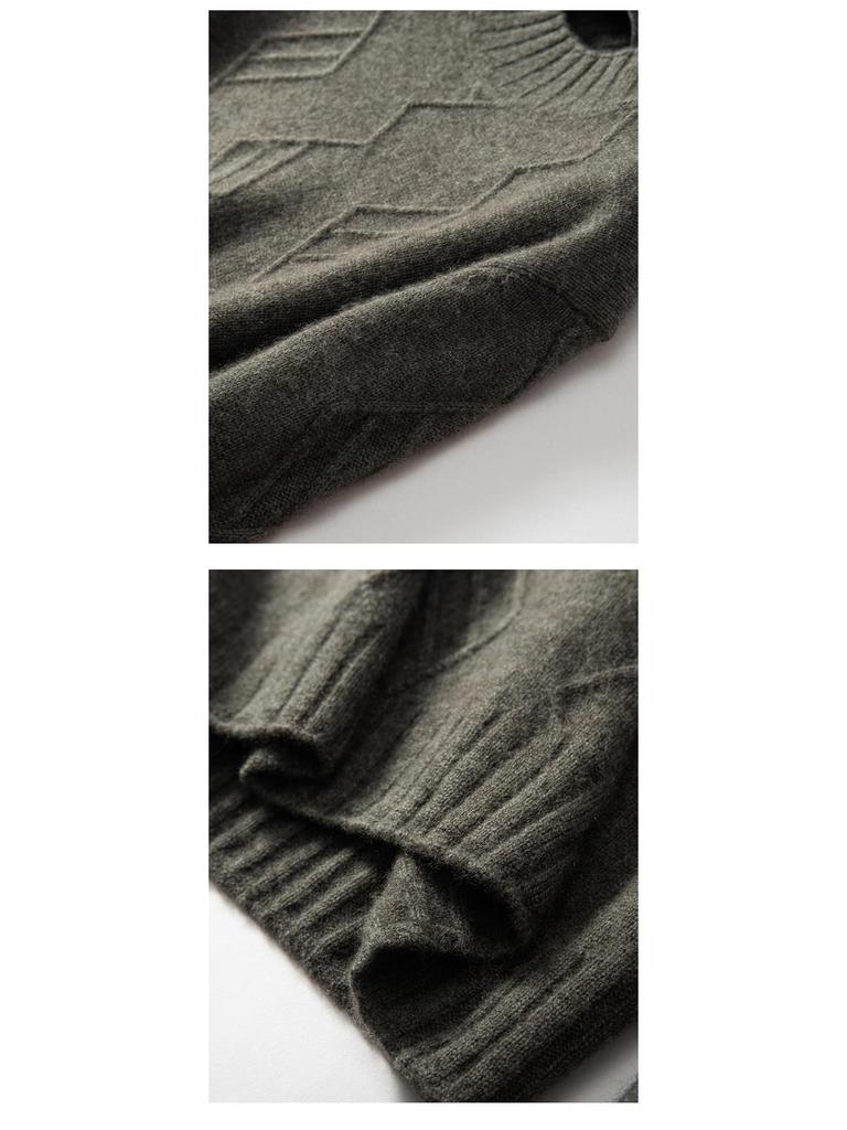 Men's Cashmere Diamond Pattern Round Neck Loose Knit Sweater, Long Sleeve Pullover for Autumn & Winter.