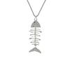 Silver Fish and Bone Necklace with Diamonds, Versatile and Simple Long Coat Chain for Men