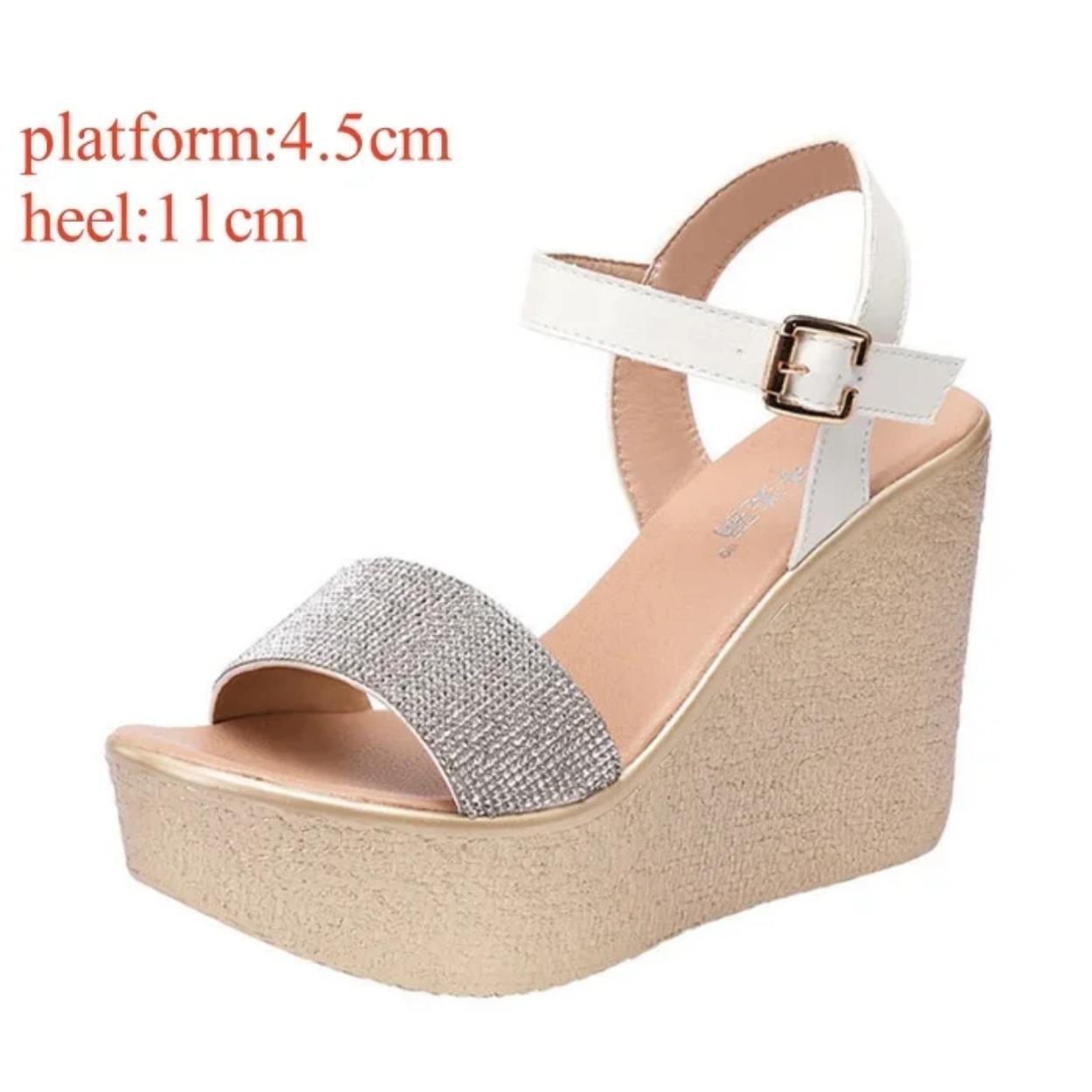 

8см 11см Маленький размер 32-43 Модные разноцветные босоножки на платформе с танкеткой и стразами 2025 Обувь на высоком каблуке с толстой подошвой для офиса, для модели 32