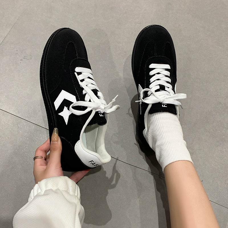 Fashion Spring and Autumn Fashion Trimmed Thick-soled Women's Sports Shoe Lace-up Flat-soled Couple Style Moral Training Shoes Plus Size