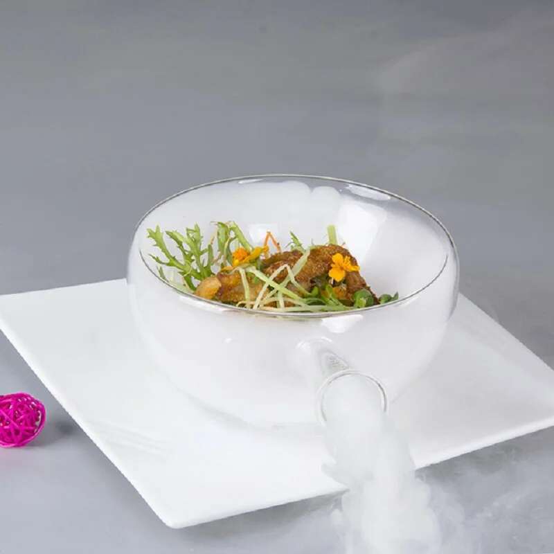 Handmade Glass Salad Bowls Creative Tableware Cooking Hollowware Specials Dry Ice Artistic Conception Molecular Delicacies Plate