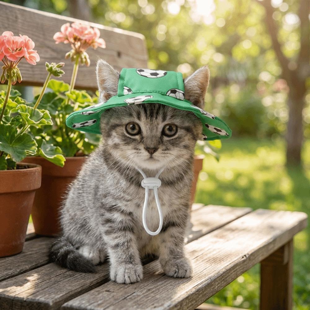 Football Theme Exposed Ear Hat Breathable Pet Sun Hat Cute Dog Fisherman Hat Walking