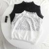 Versatile Women's Lace-Edged Mock Neck Dance Top: Hollow-Out, Beautiful Embellishment, Pullover Style