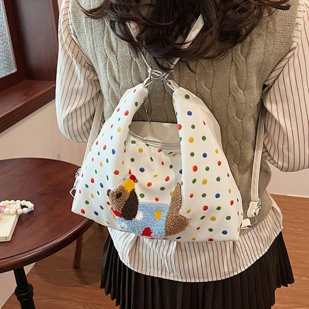 Korean Style Puppy Embroidery Shoulder Bag Y2k Cartoon Handbag Versatile Polka Dot Tote Bag  Travel