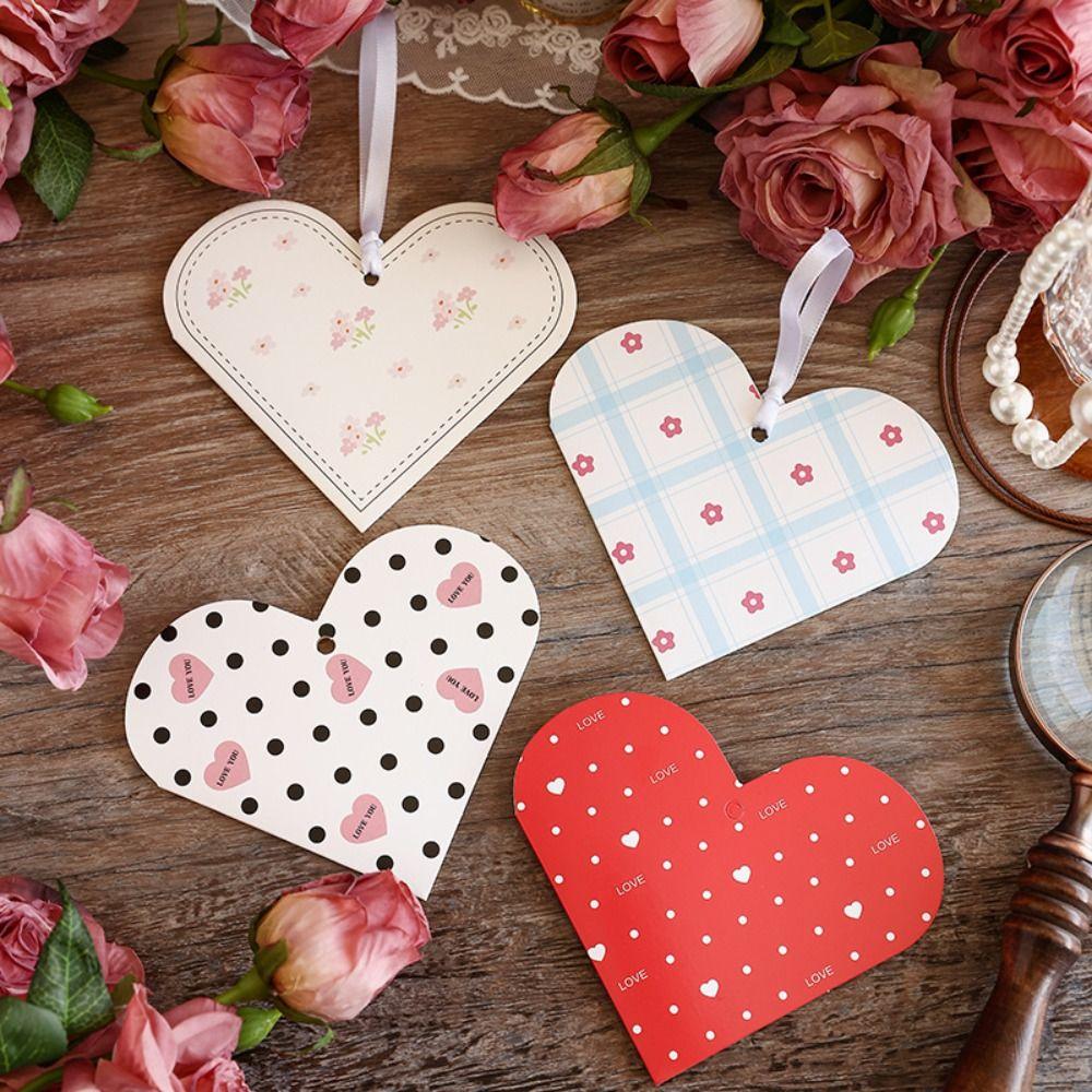 20Pcs Heart-shaped Greeting Cards Handwritten Blank Alien Love Card Foldable Can hang rope Message Cards Valentine's Day