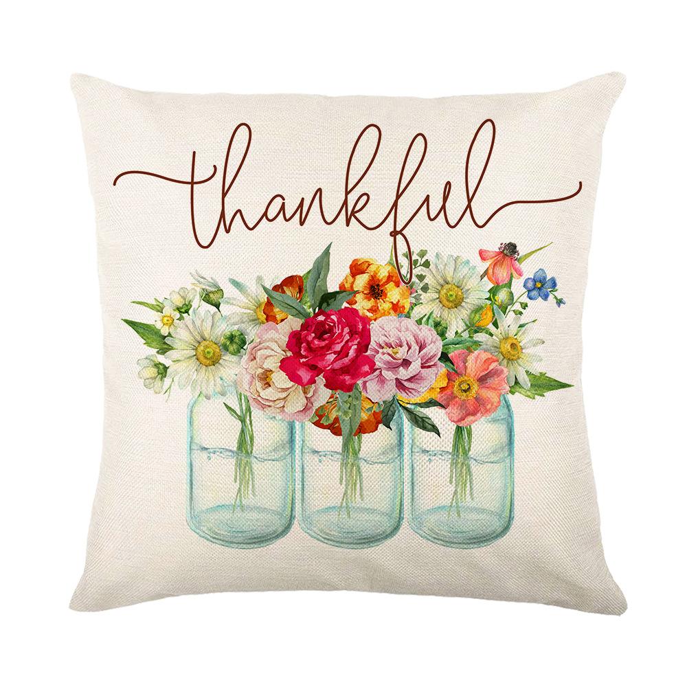 Thanksgiving Pillow Cover Autumn Pumpkin Series Linen Printed Pillow Cover Living Room Sofa Cushion Cover