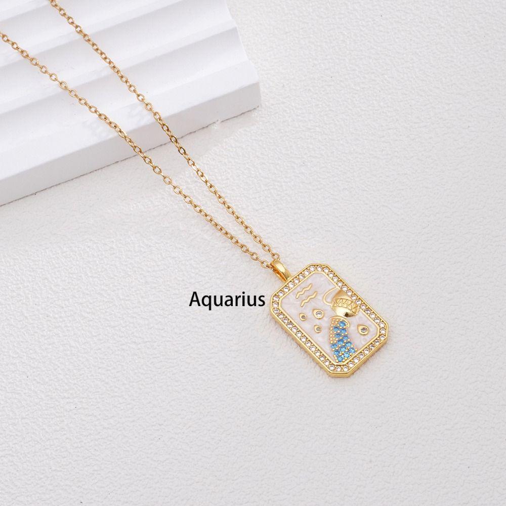 Gold Plated Retro Clavicle Chain Zircon Zodiac Pendant Necklace 12 Constellation Necklace  Unisex