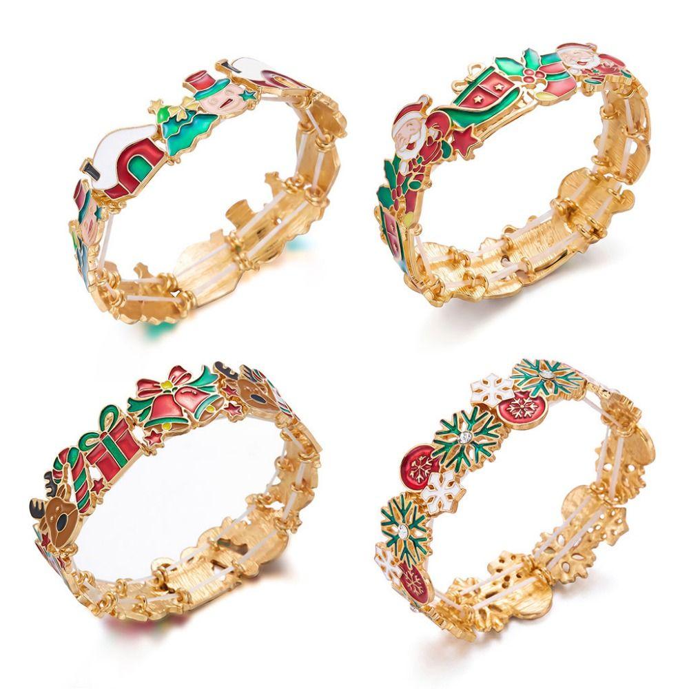 Multicolor Stretch Bracelet Reindeer Charm Bangle Popular Christmas Enamel Bracelet  Christmas