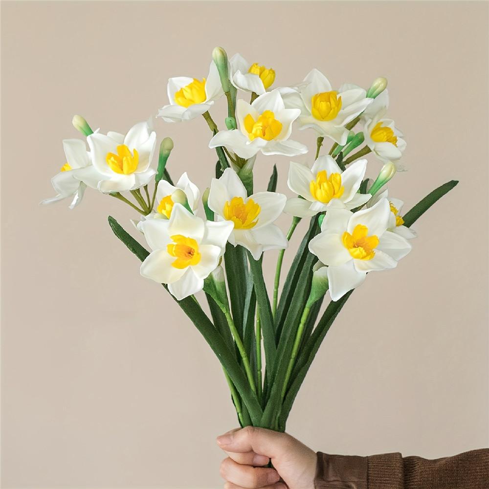 3/5 Pack Artificial Daffodil Swags Plastic Faux Narcissus Flower Bundle for Home Decor