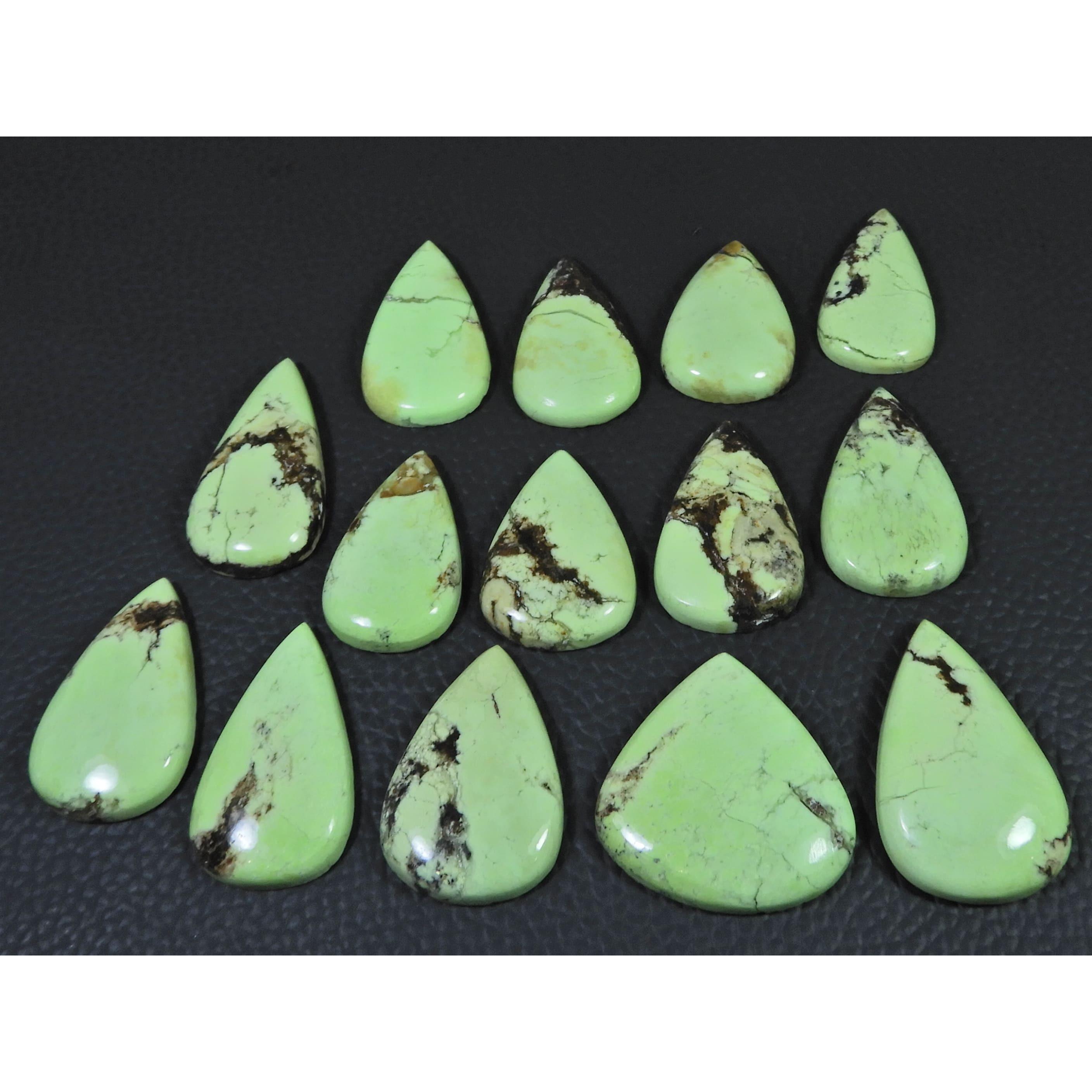 310Cts. Natural Lemon Chrysoprase Pear Cabochon Loose Gemstone 14 Pcs Lot C-2503