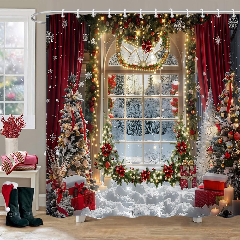 Decor de Crăciun Perdea de Duș Scenă de Iarnă cu Zăpadă Brad de Crăciun Cadouri de Crăciun Perdele de Duș din Poliester Decor Baie