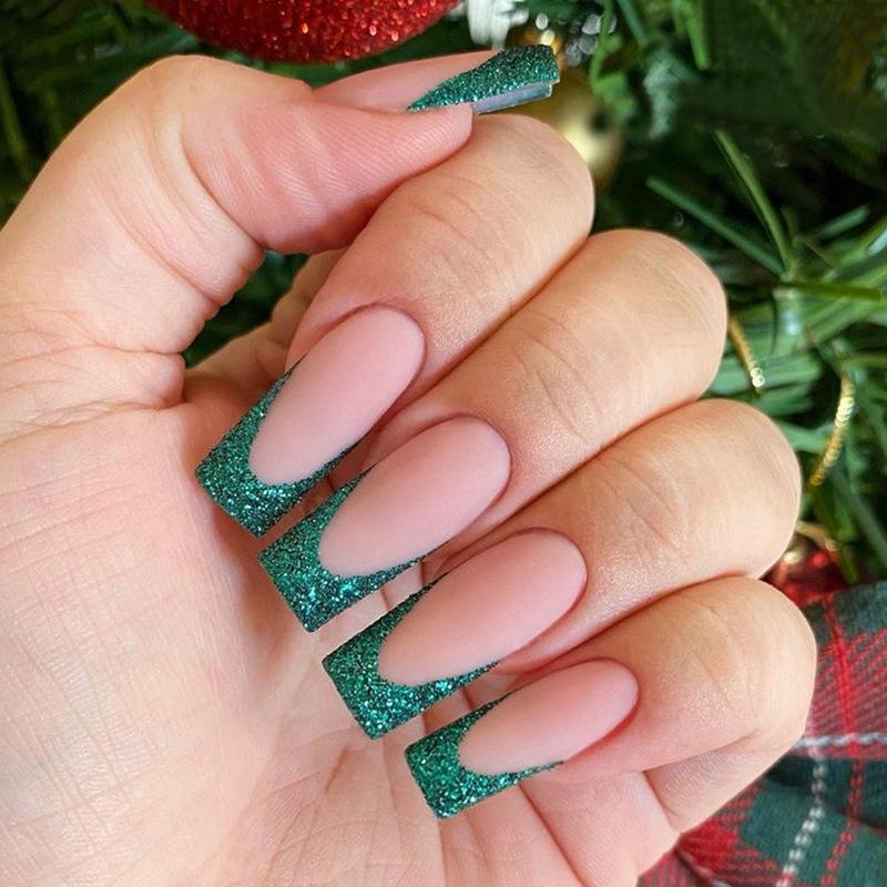 

Nail Art Patches: Green Glitter French Style Wearable Armor