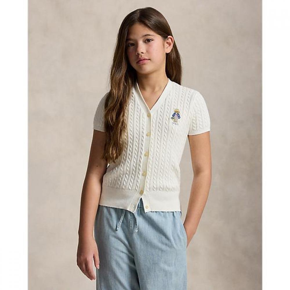 Polo Ralph Lauren Girls 7 16 V Neck Cable Cotton Cardigan Polo Bear S