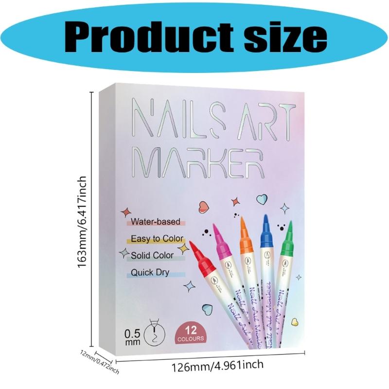 12Pcs Double Ended Nail Art Markers 12 Vibrant Color Precisions Tips for Creative Designs Easy Application Long Polish