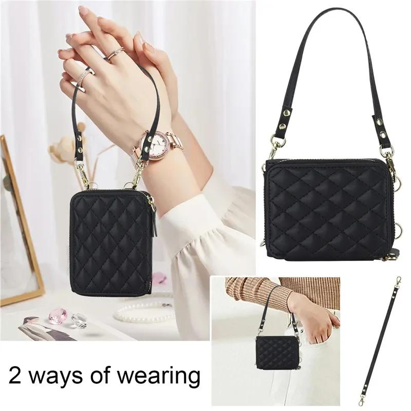 Crossbody Lanyard Leather Zipper Wallet Card Phone Case for Samsung Galaxy Z Flip 7 6 5 4 3 Flip6 Flip5 Flip4 Wrist Rope Cover