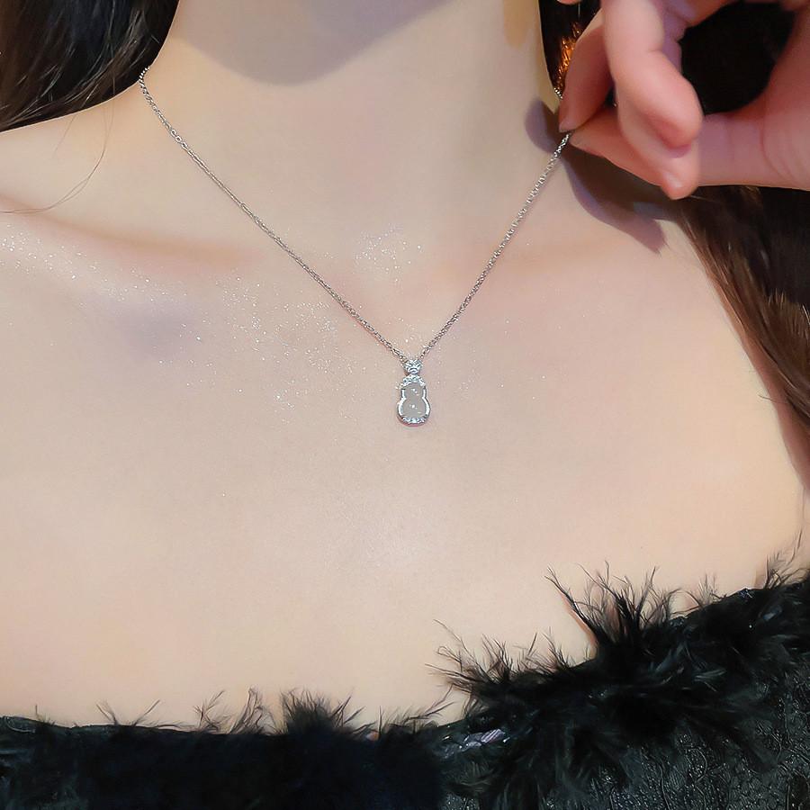 Titanstål Zirkon Kalebasshänge Halsband för Kvinnor Med Elegant Kedjedesign