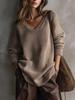 2026 Women's Knit V-Neck Sweater Coat - European & American Fashion - Autumn/Winter Solid Color Arrival