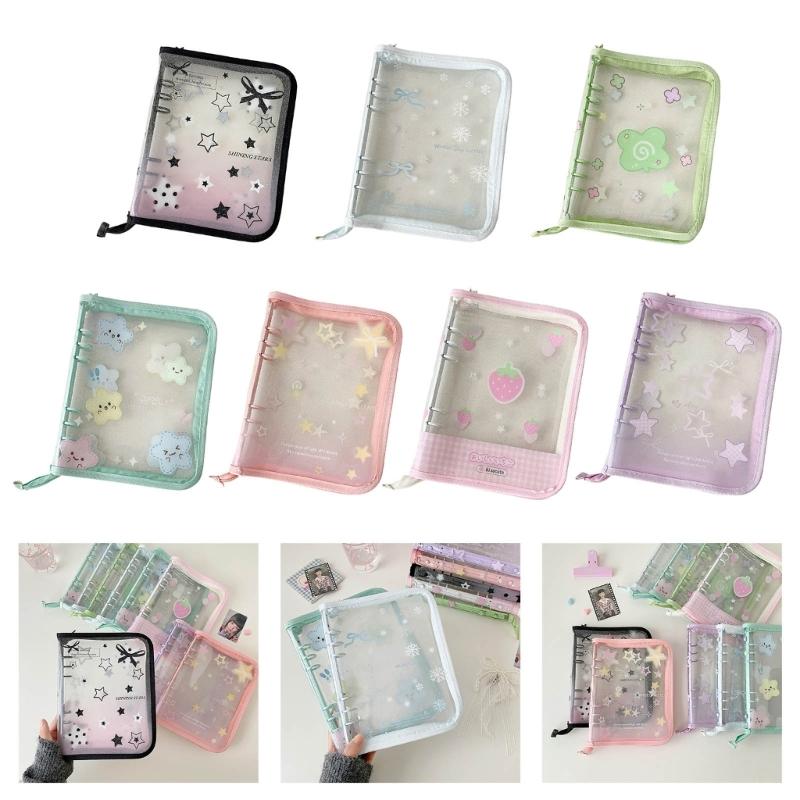 Clear Photo Album Case With Zippered Closures PVC Binder 6 Rings Cover For Kpop Fan Small Card Organization Protectors