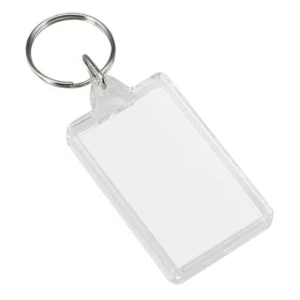 100Pcs Rectangular Transparent Keychain Photo Frame Acrylic Plastic Keyring Picture Bracket for Travel