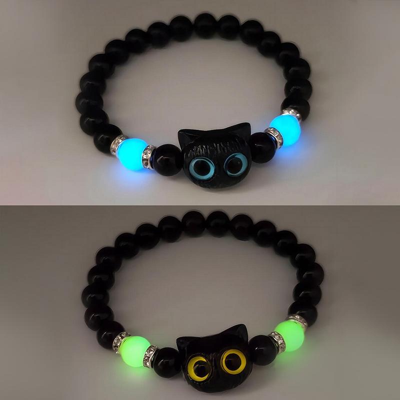 Bonito grande olho gato pulseiras luminosas para mulheres dos desenhos animados animal pingente frisado mão corrente amizade casal pulseira jóias presente