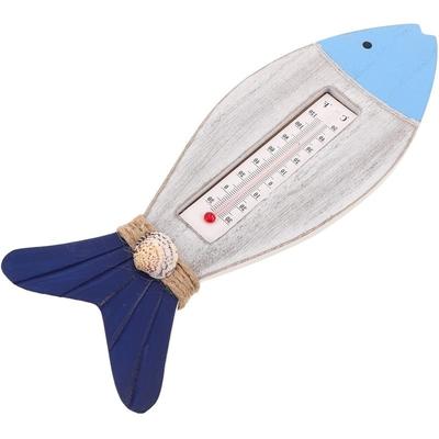 J1UL1N Fish-Shaped Nautical-Style Wall-Mounted Thermometers-Wooden Decorative Indoor/Outdoor Temperature Sensors