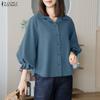 ZANZEA Women Casual Turn Down Collar Solid Color Loose 3/4 Sleeve Blouse