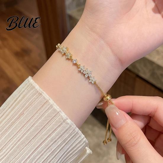 Cubic Zirconia Bracelet Flower Bracelet Adjustable Pull-Out Design Pull-out Slim