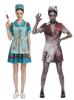 Costume da Cosplay Infermiera Spaventosa Stampa Macchie di Sangue Spettrali Cuffia da Infermiera e Grembiule Costume da Festa di Halloween a Tema Horror e Costume da Palco