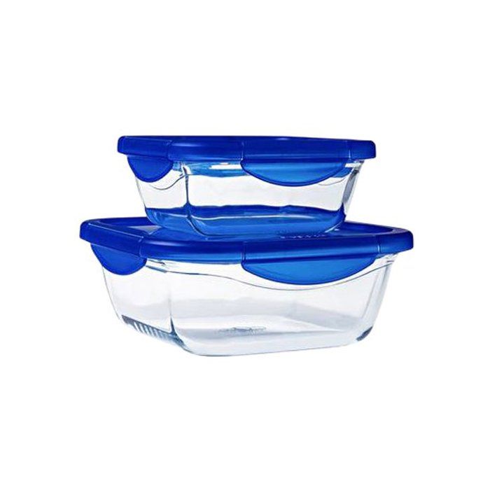 Set of 2 Square Storage Containers - PYREX - COOK &; GO - Airtight - 0.8 L and 1.9 L - Glass