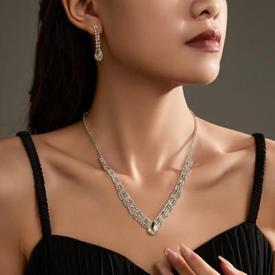 Temperament Luxury Shiny Σκουλαρίκια κολιέ με στρας Σετ δύο τεμαχίων Fashion White Crystal κρεμαστά σκουλαρίκια σταγόνας νερού
