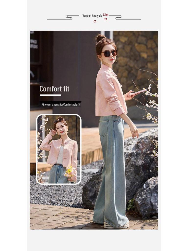 2025 Small Mandarin Collar Jacquard Jacket for Women - Spring/Autumn Fashion