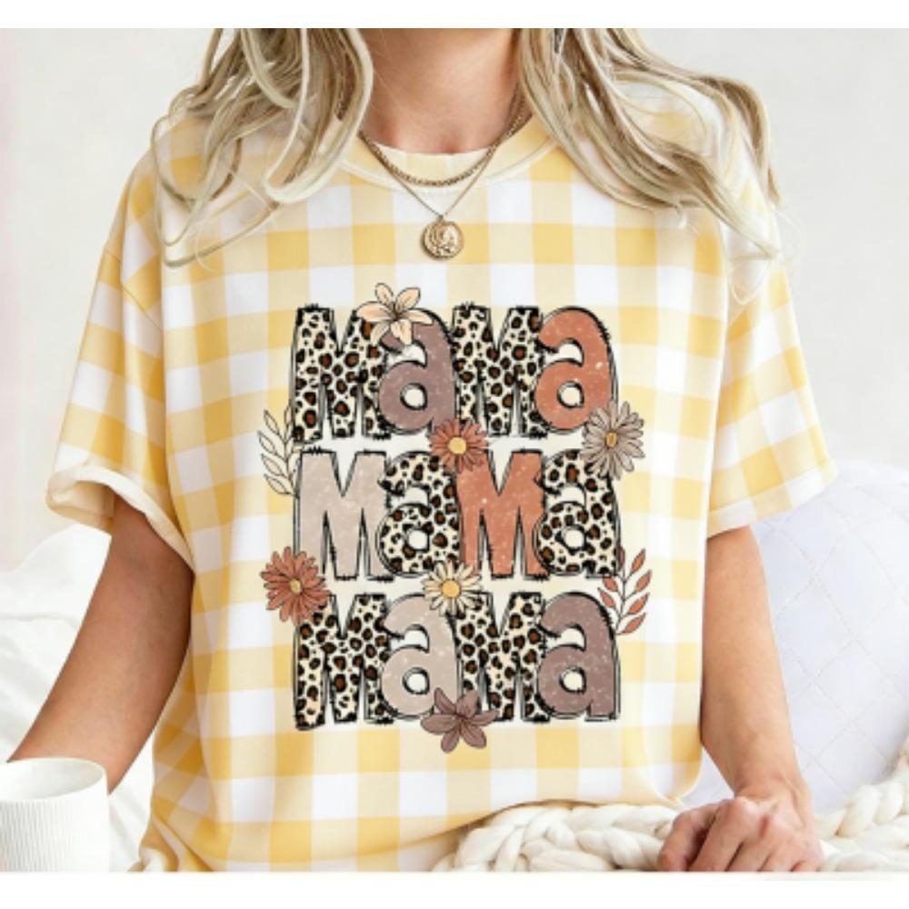 Funny Stripe Leopard Mama Print Women's Short Sleeves T-Shirt Loose Casual Summer Outdoor Street Women's Tees Tops