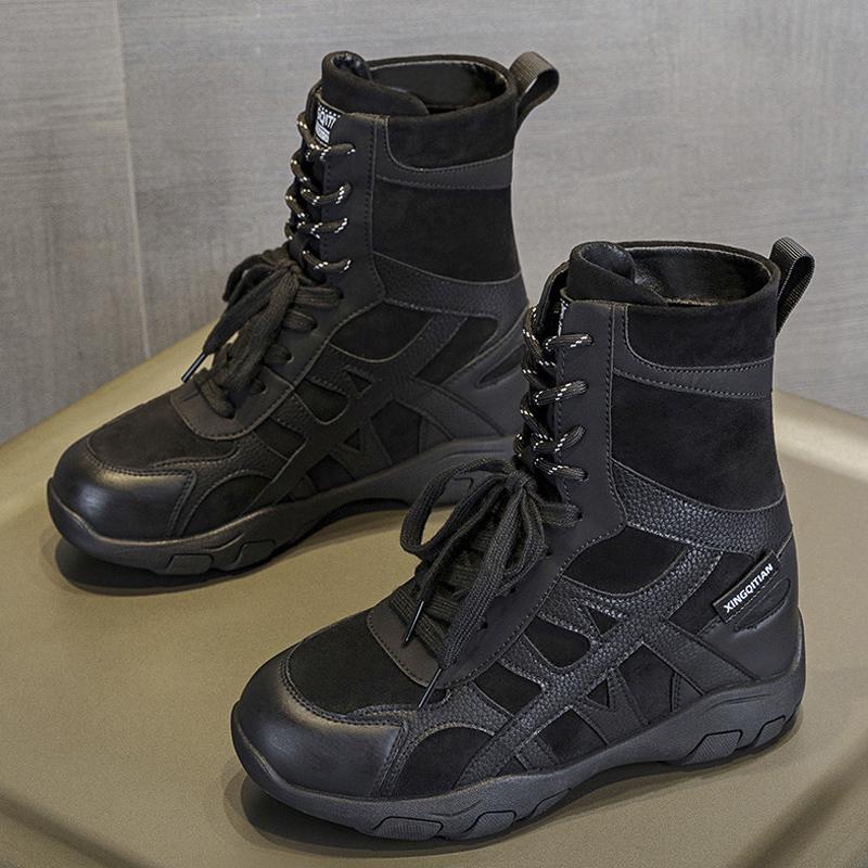 2026 Spring Autumn Shoes Women Genuine Leather Ankle Boots Thick Sole Height Increasing 9cm Ladies Fashion Single Boots